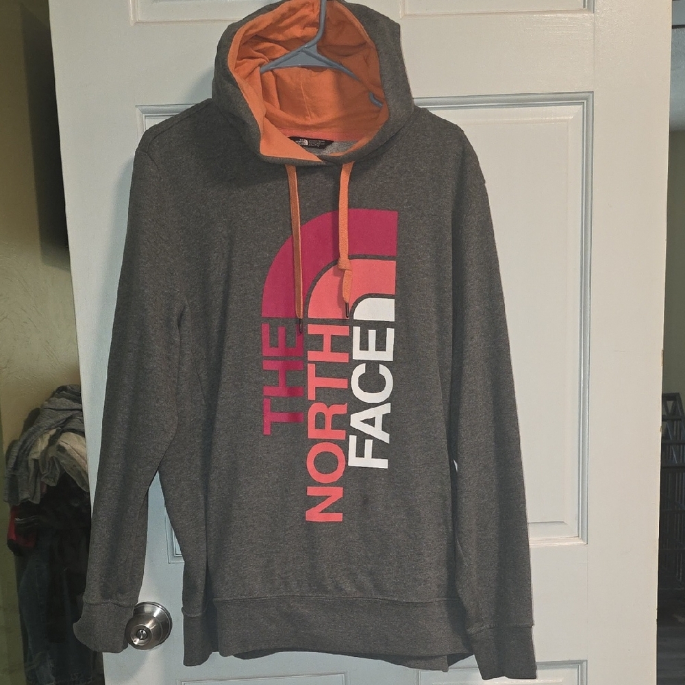 The North Face Gray Hoodie with Pink and Orange Accents